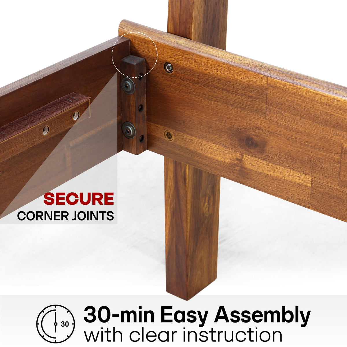 Mocha queen-sized Aurora solid wood bed frame by Megsu with a modern, sturdy design and natural wood finish.