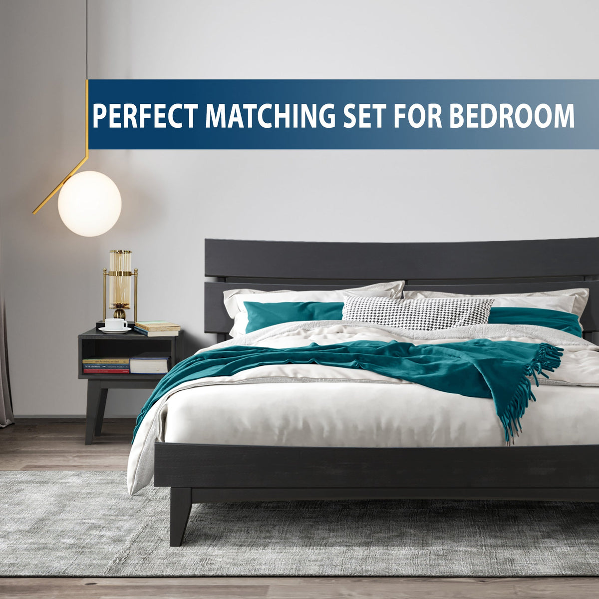 Mocha queen-sized Aurora solid wood bed frame by Megsu with a sleek, sturdy design and natural wood finish.