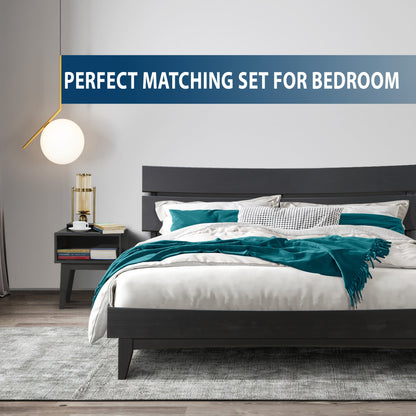 Mocha queen-sized Aurora solid wood bed frame by Megsu with a sleek, sturdy design and natural wood finish.