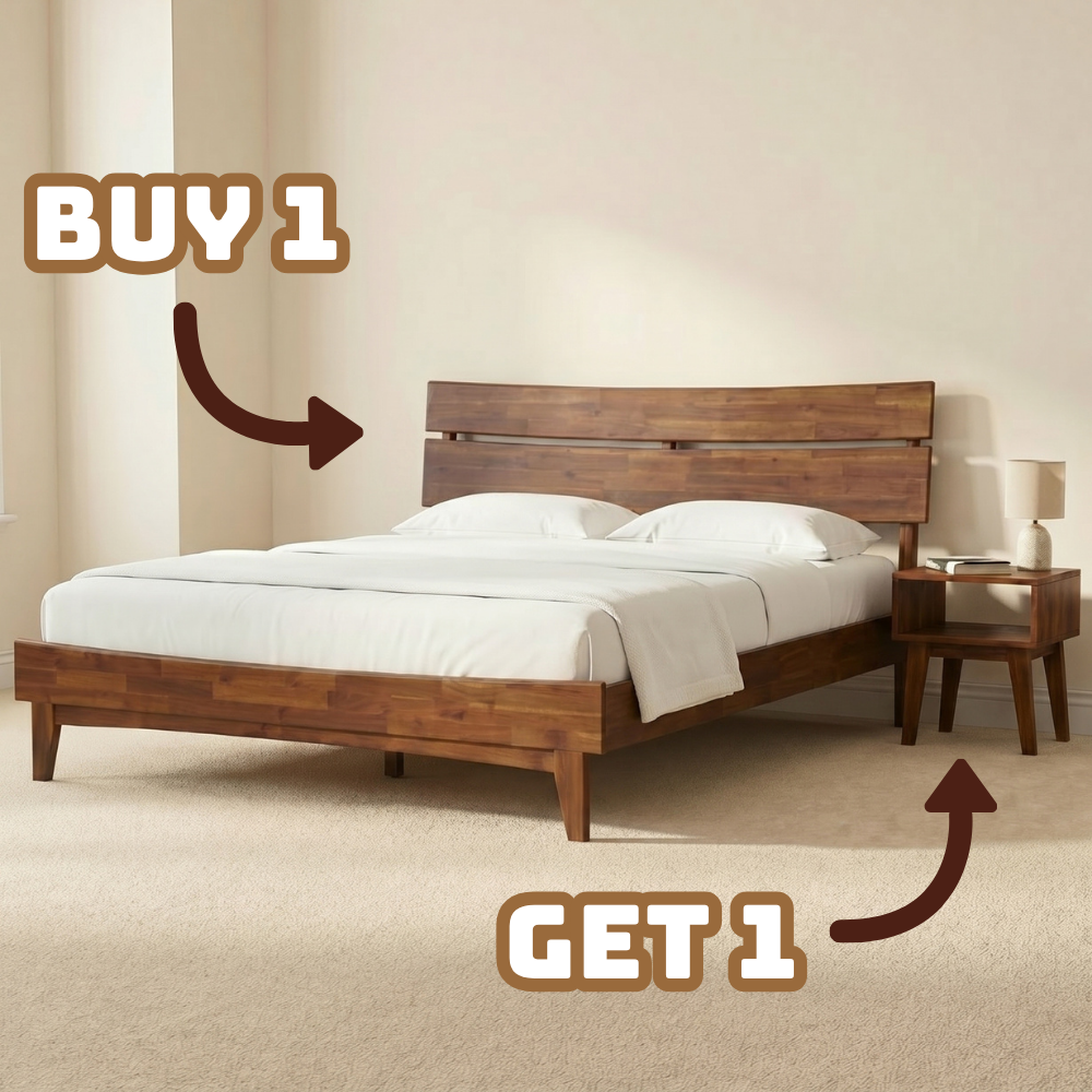 Mocha queen-sized Aurora solid wood bed frame by Megsu with a sturdy, natural finish and simple, elegant design.