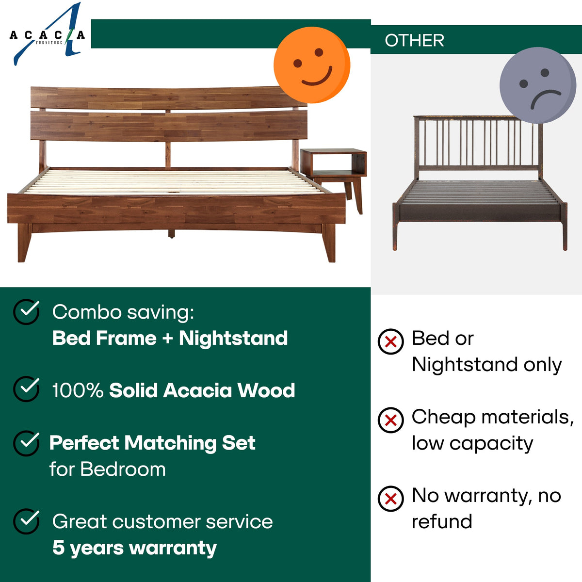 Mocha queen-sized Aurora solid wood bed frame by Megsu with a sleek, minimalist design and sturdy construction.