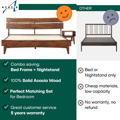 Mocha queen-sized Aurora solid wood bed frame by Megsu with a sleek, minimalist design and sturdy construction.