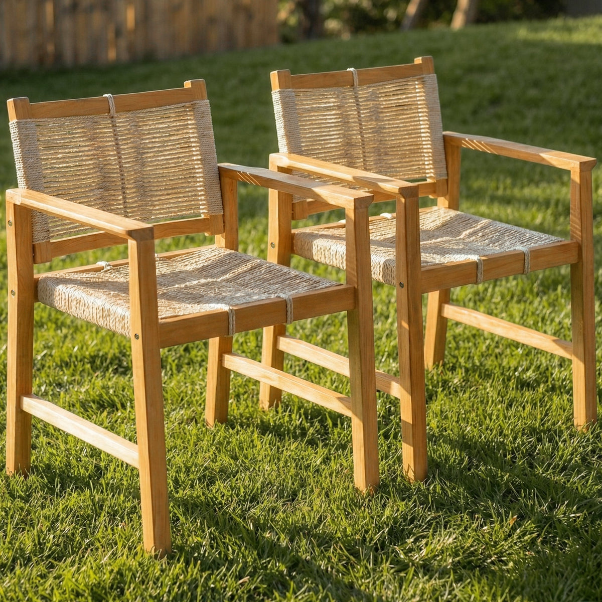 Megsu Heritage Wide Outdoor Armchair with wooden frame and cushioned seat, suitable for patio or garden seating.