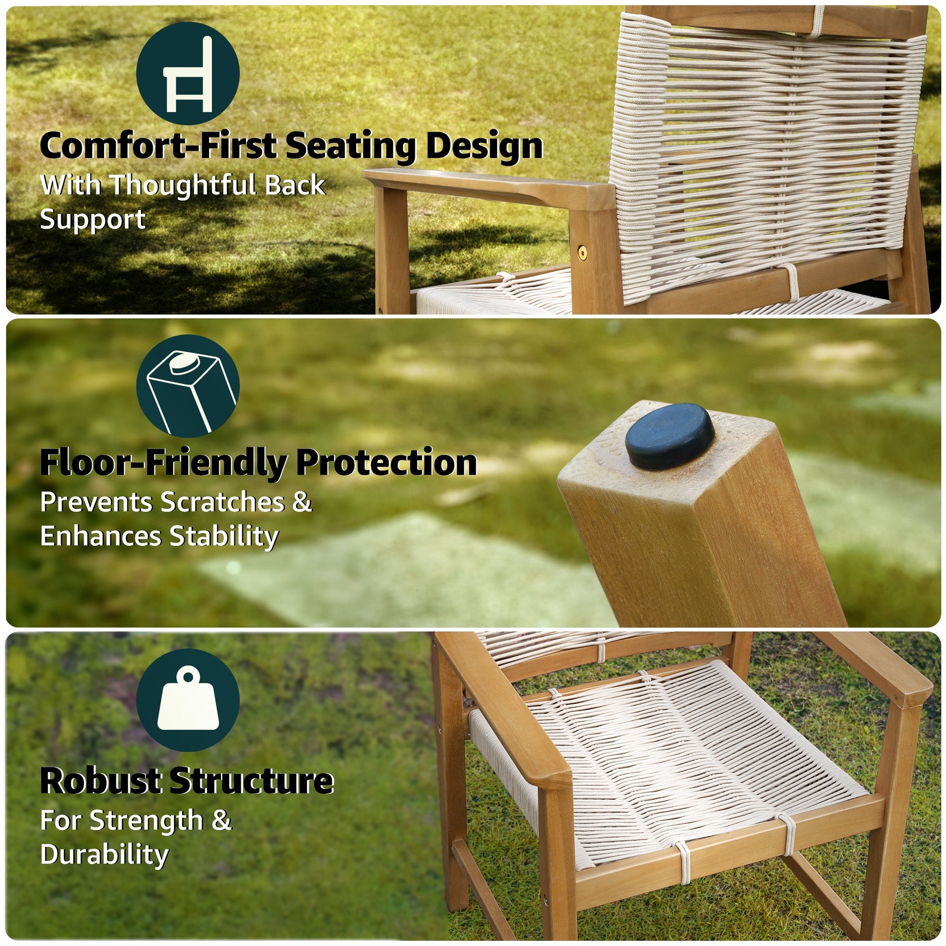 Megsu Heritage Wide Outdoor Armchair with wooden armrests and woven seat, ideal for patio or garden seating.