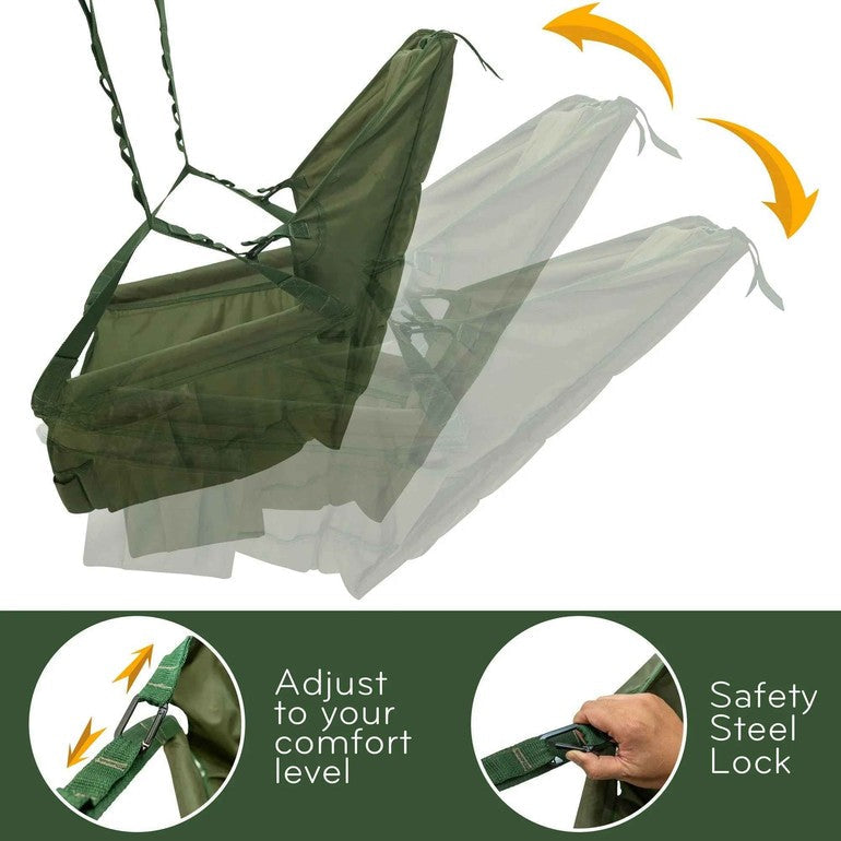 Megsu Tranquillo hammock chair set shown hanging with soft cushions, perfect for relaxing indoors or outdoors.