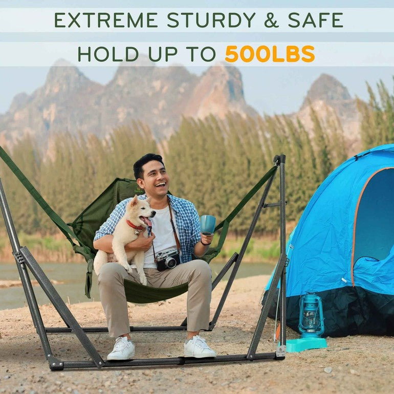Megsu Tranquillo Hammock Chair set for relaxation, featuring a comfortable hanging chair with sturdy ropes and fabric seating.