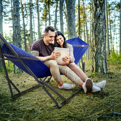 Megsu Tranquillo universal hammock full set with medium-sized stands, black, perfect for relaxing and outdoor leisure.