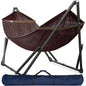 Megsu Tranquillo universal hammock full set with medium size stands, black fabric, perfect for relaxing outdoor or indoor use.