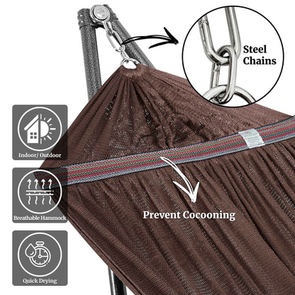 Megsu Tranquillo universal hammock set with medium stands, black fabric, perfect for relaxing outdoors or indoors.