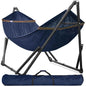 Megsu Tranquillo universal hammock full set with medium-sized stand, black color, perfect for relaxation and outdoor use.