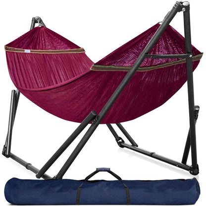 Megsu Tranquillo universal hammock full set with medium-sized stands, black fabric, perfect for relaxing outdoor or indoor use.