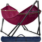 Megsu Tranquillo universal hammock full set with medium-sized stands, black fabric, perfect for relaxing outdoor or indoor use.