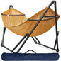 Megsu Tranquillo universal hammock set with medium size stand, black fabric, ideal for relaxing outdoors or indoor lounging.