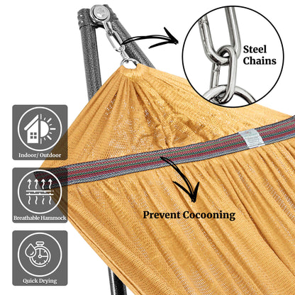 Megsu Tranquillo universal hammock set with medium stand, black fabric, perfect for relaxing outdoor or indoor use.