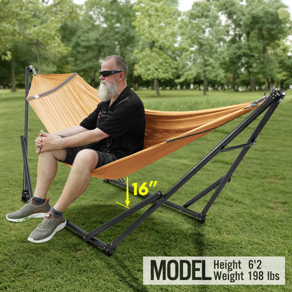 Megsu Tranquillo universal hammock full set with medium-size stands, black fabric, perfect for relaxation and outdoor use.