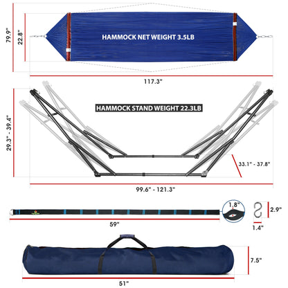 Megsu Tranquillo Comfort Set hammock full set with red stand, ideal for relaxation and outdoor lounging.