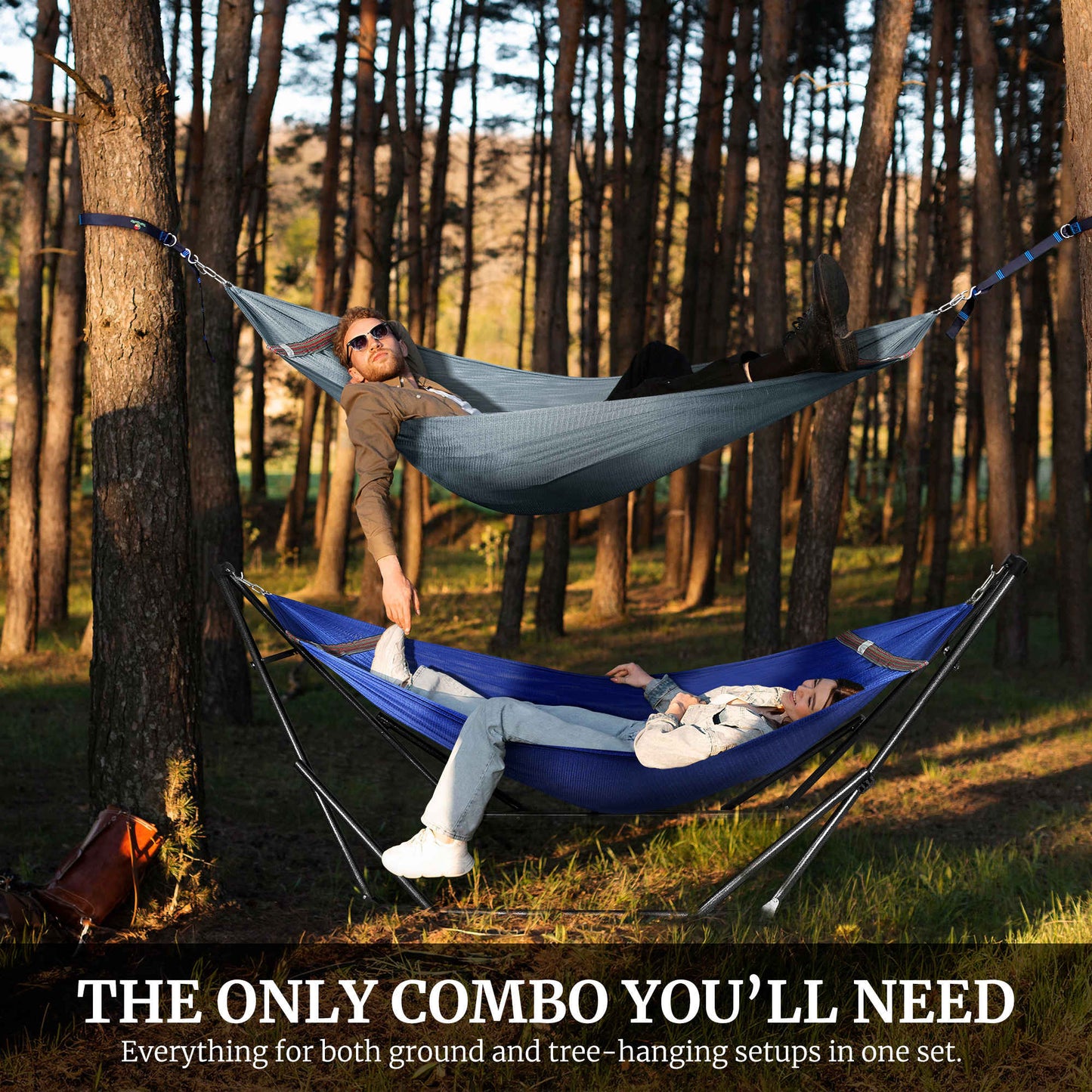 Megsu Tranquillo Comfort Set hammock full set with red stand, designed for ultimate relaxation and outdoor lounging.