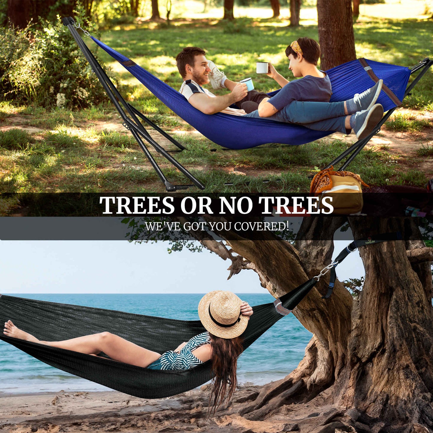 Megsu Tranquillo Comfort Set hammock full set with red stand, offering a relaxing outdoor lounging experience.