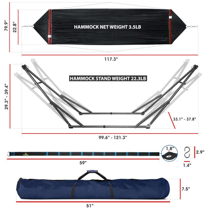 Megsu Tranquillo Comfort Set hammock full set with red hammock and stand, perfect for relaxing outdoors.