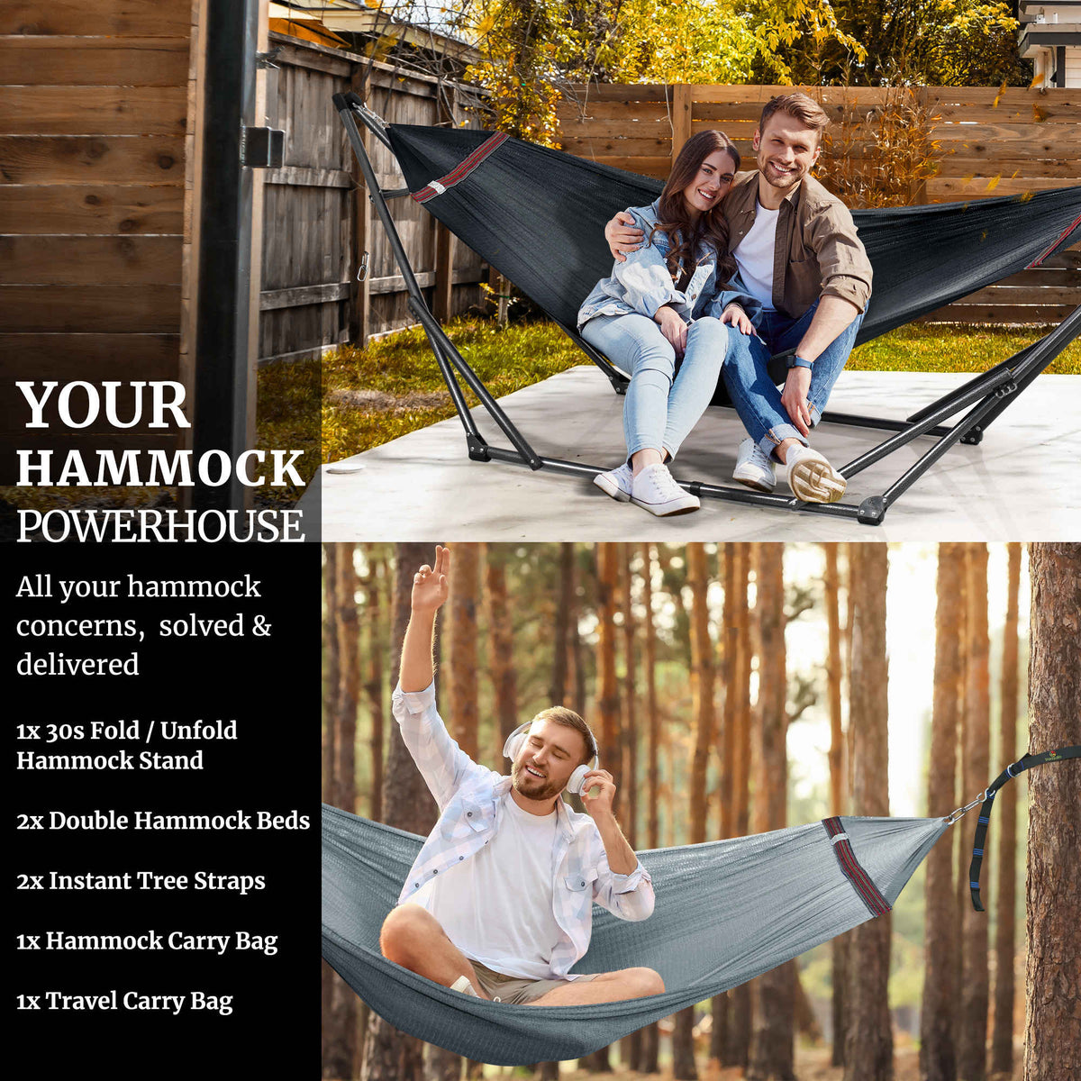 Megsu Tranquillo Comfort Set hammock full set with sturdy red hammock stand for relaxing outdoor leisure.