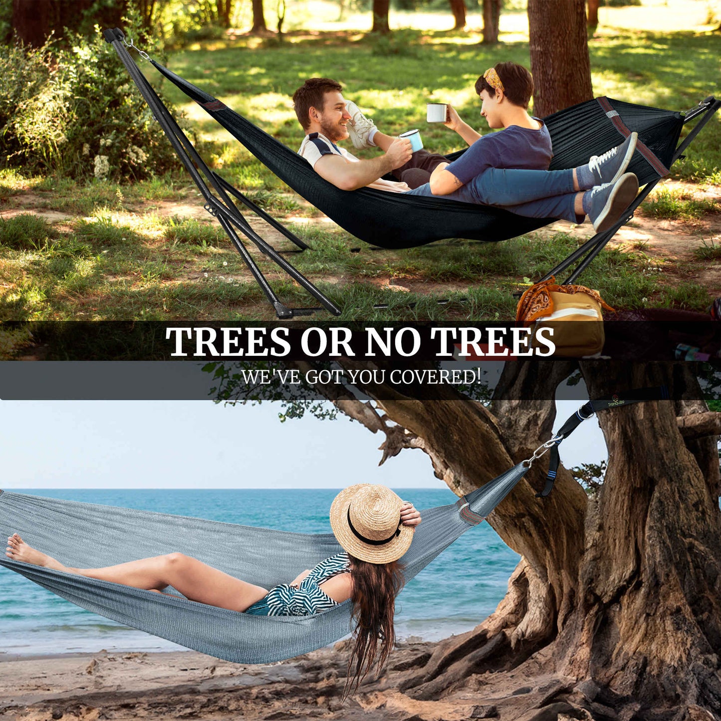 Megsu Tranquillo Comfort Set hammock full set with red stand for relaxing outdoor or indoor use.