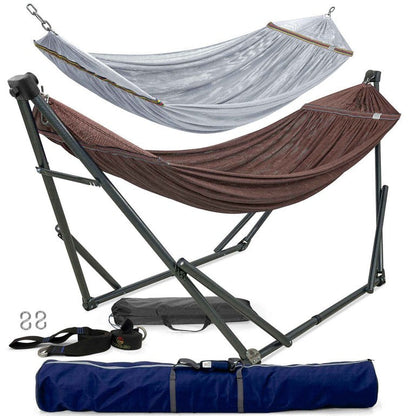 Megsu Tranquillo Comfort Set hammock full set with red stand for relaxing outdoor leisure and ultimate comfort.