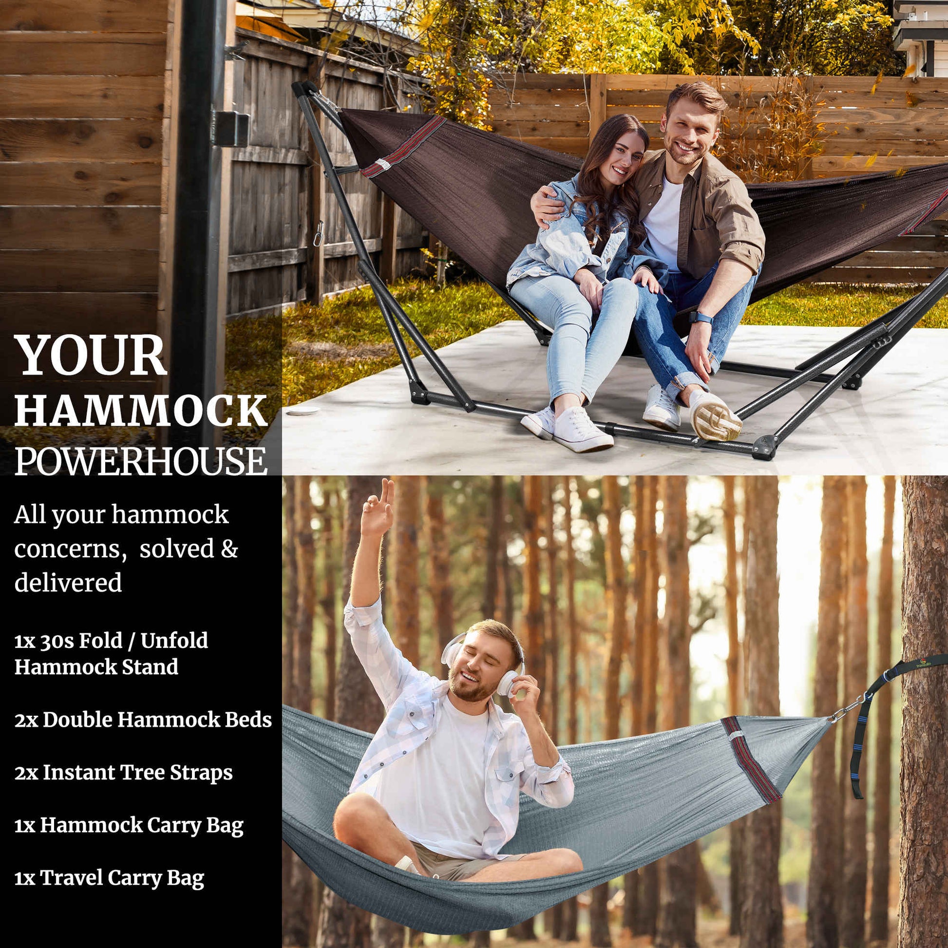 Megsu Tranquillo Comfort Set hammock full set with red stand, designed for relaxation and outdoor lounging.