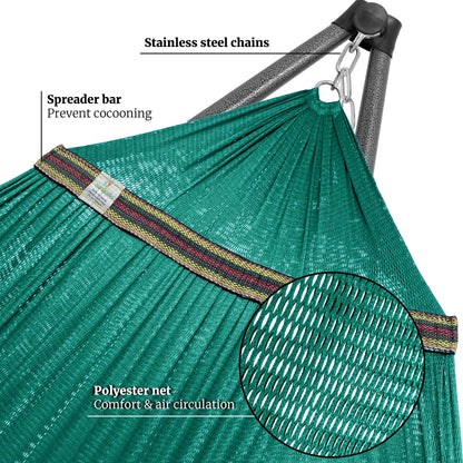 Megsu Tranquillo Comfort Set hammock full set with red stand, designed for ultimate relaxation and outdoor lounging.