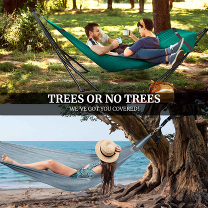 Megsu Tranquillo Comfort Set hammock full set with red stand for relaxing outdoor leisure and ultimate comfort.