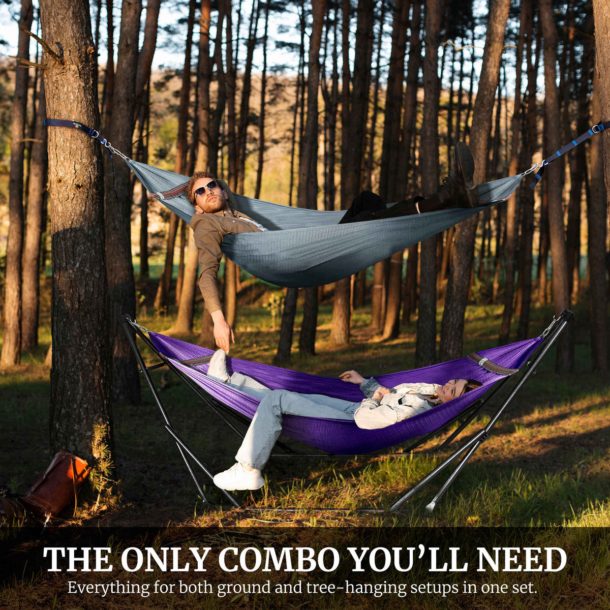 Megsu Tranquillo Comfort Set hammock full set with red stand, perfect for relaxing outdoor or indoor lounging.