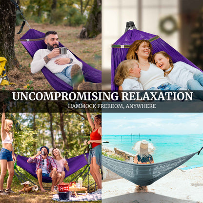 Megsu Tranquillo Comfort Set hammock full set with red stand, designed for relaxing outdoor leisure and ultimate comfort.