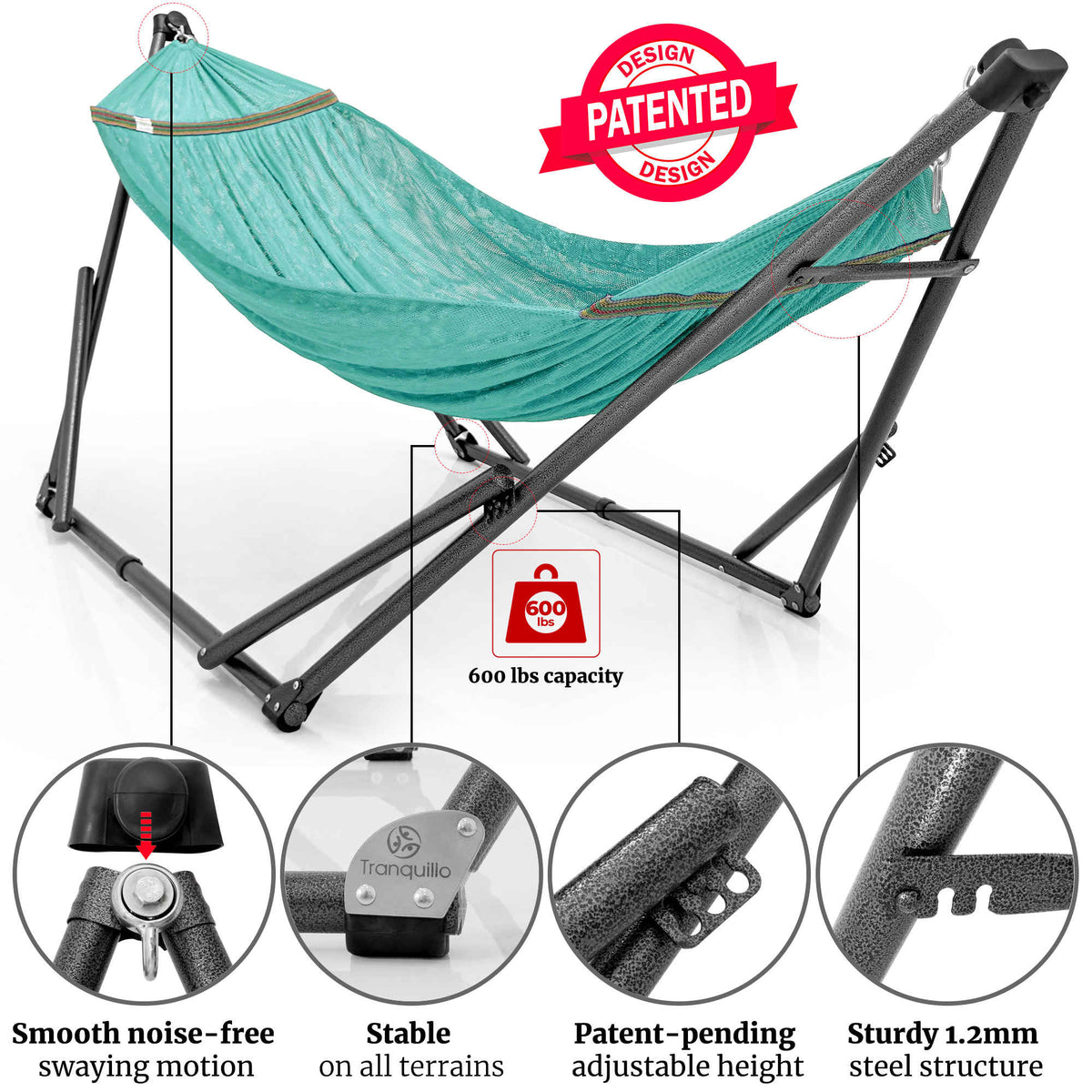 Megsu Tranquillo Comfort Set hammock full set with red hammock and sturdy stand for relaxing outdoor comfort.