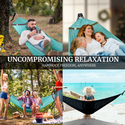 Megsu Tranquillo Comfort Set hammock full set with red stand for relaxing outdoor use, featuring a sturdy hammock and supporting stand.