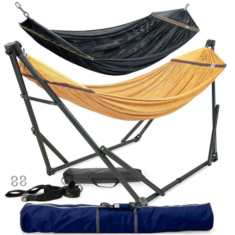 Megsu Tranquillo Comfort Set hammock full set with red stand for relaxing outdoor or indoor use, featuring comfortable hammock and stand.