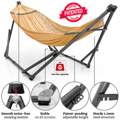 Megsu Tranquillo Comfort Set hammock full set with stand, featuring a red hammock for ultimate relaxation and outdoor lounging.