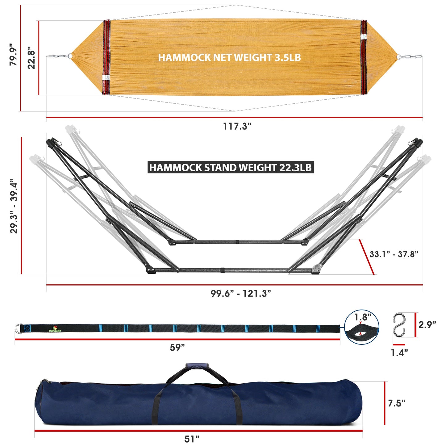 Megsu Tranquillo Comfort Set hammock full set with red stand, designed for relaxing outdoor or indoor lounging.