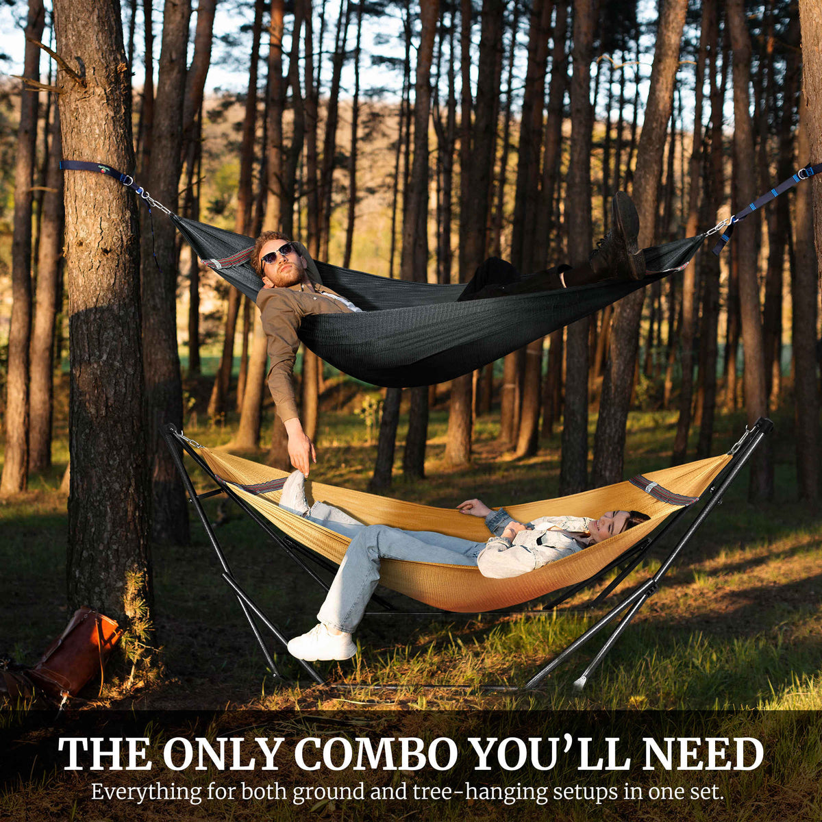 Megsu Tranquillo Comfort Set hammock full set with red stand, perfect for relaxation and outdoor lounging.
