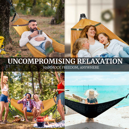 Megsu Tranquillo Comfort Set hammock full set with red stand, designed for ultimate relaxation and outdoor lounging.