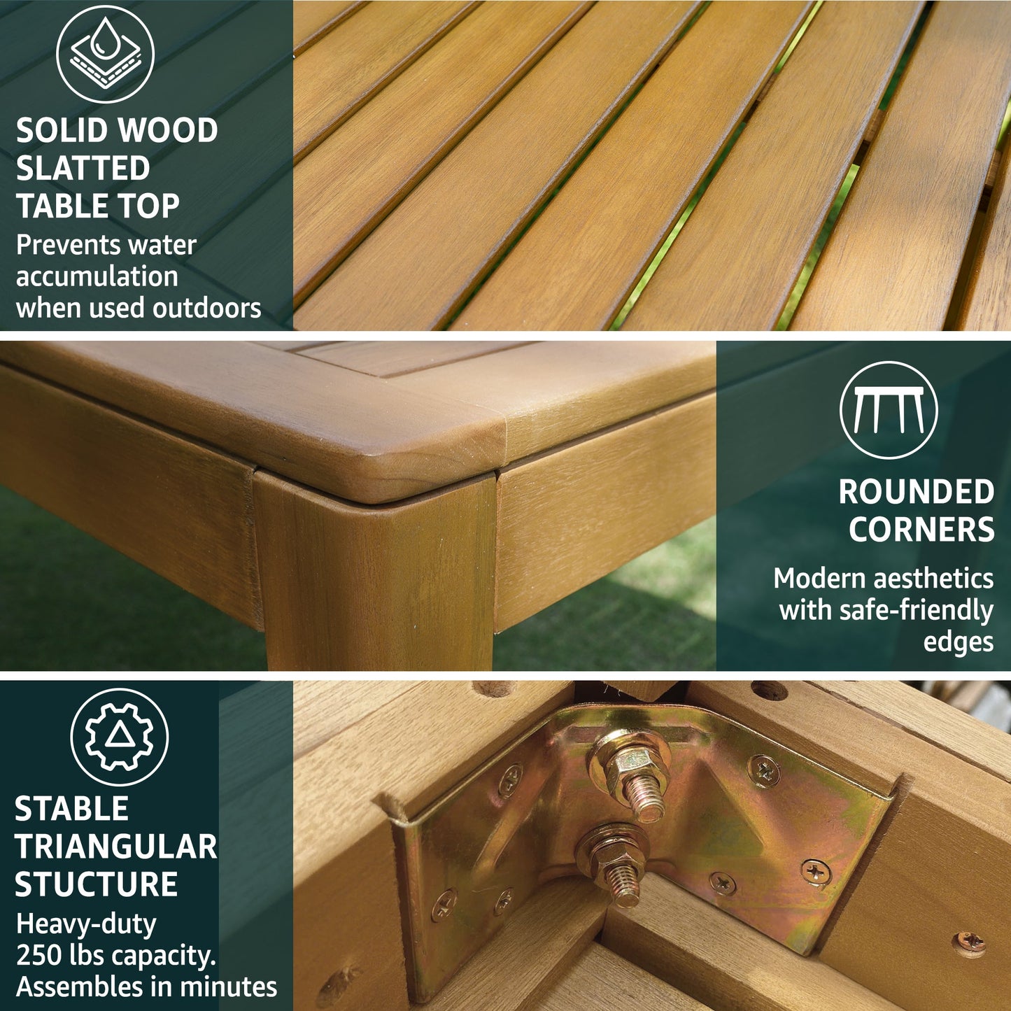 Megsu outdoor classic dining table with a wooden surface and sturdy metal legs, ideal for outdoor dining and gatherings.