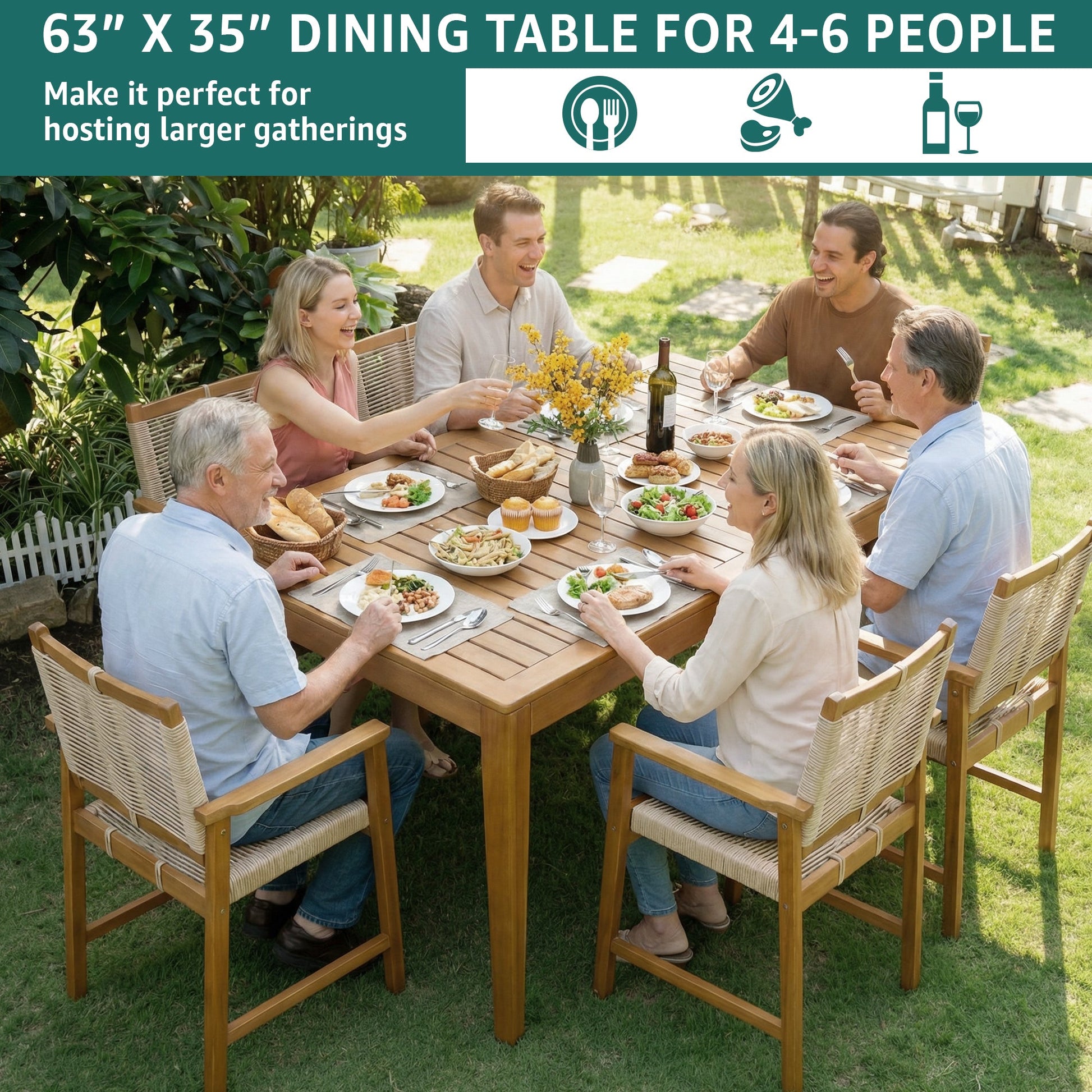 Outdoor Megsu Classic Dining Table with sturdy wood finish, ideal for outdoor dining and gatherings.