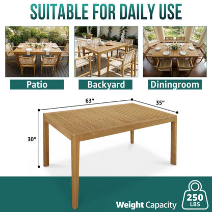 Outdoor Megsu classic dining table with a sturdy wooden top and metal frame, perfect for outdoor patio dining.