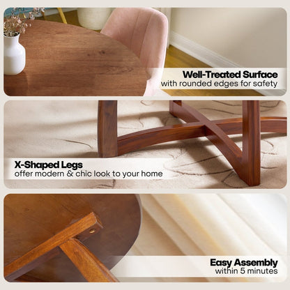 Natural wood Alma 36-inch round dining table by Megsu, showcasing smooth surface and sturdy design for dining space.