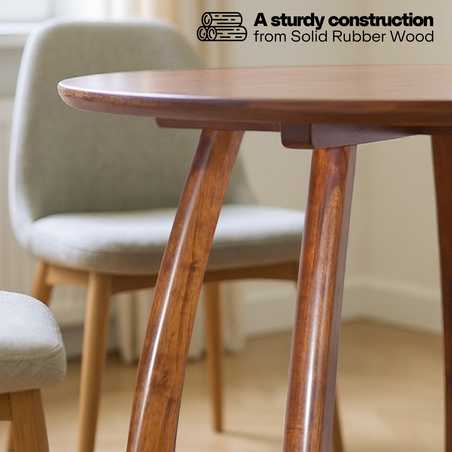 Natural wood Alma 36-inch round dining table by Megsu, showcasing smooth surface and sturdy legs for family meals.