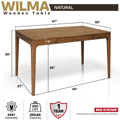 Wilma 48-inch rubber wood desk by Megsu, natural finish, rectangular table for home or office workspace.