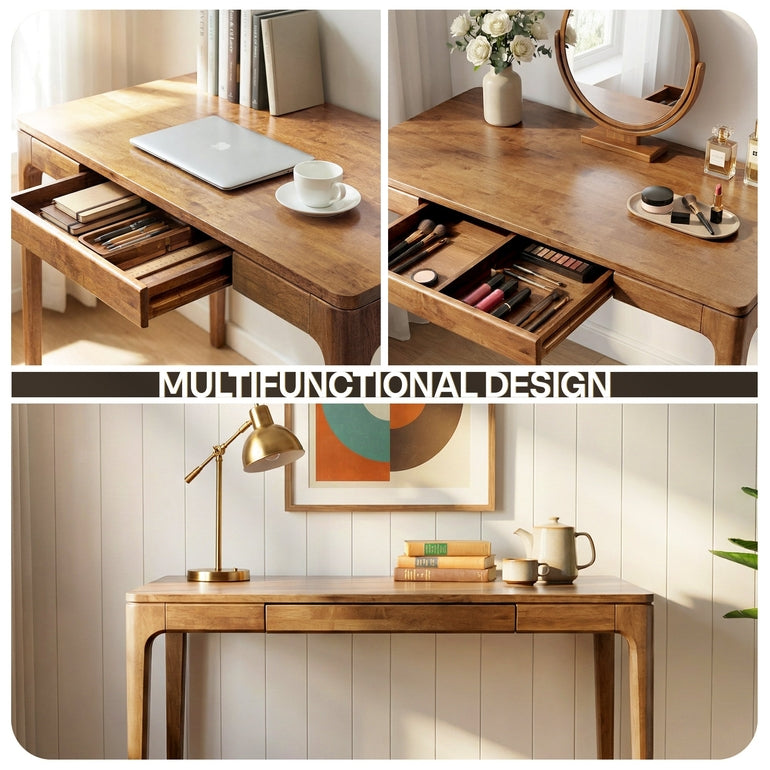Wilma 48-inch rubber wood desk by Megsu, natural finish table with sturdy wood surface and modern design for home or office.