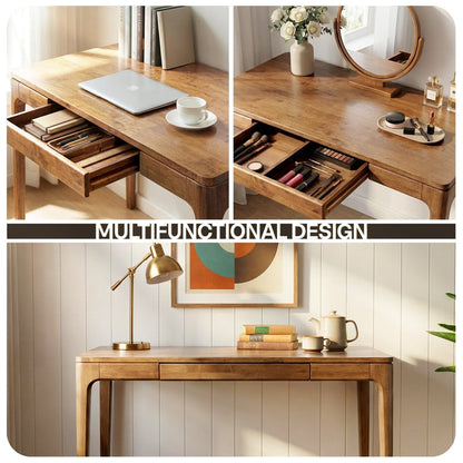 Wilma 48-inch rubber wood desk by Megsu, natural finish table with sturdy wood surface and modern design for home or office.
