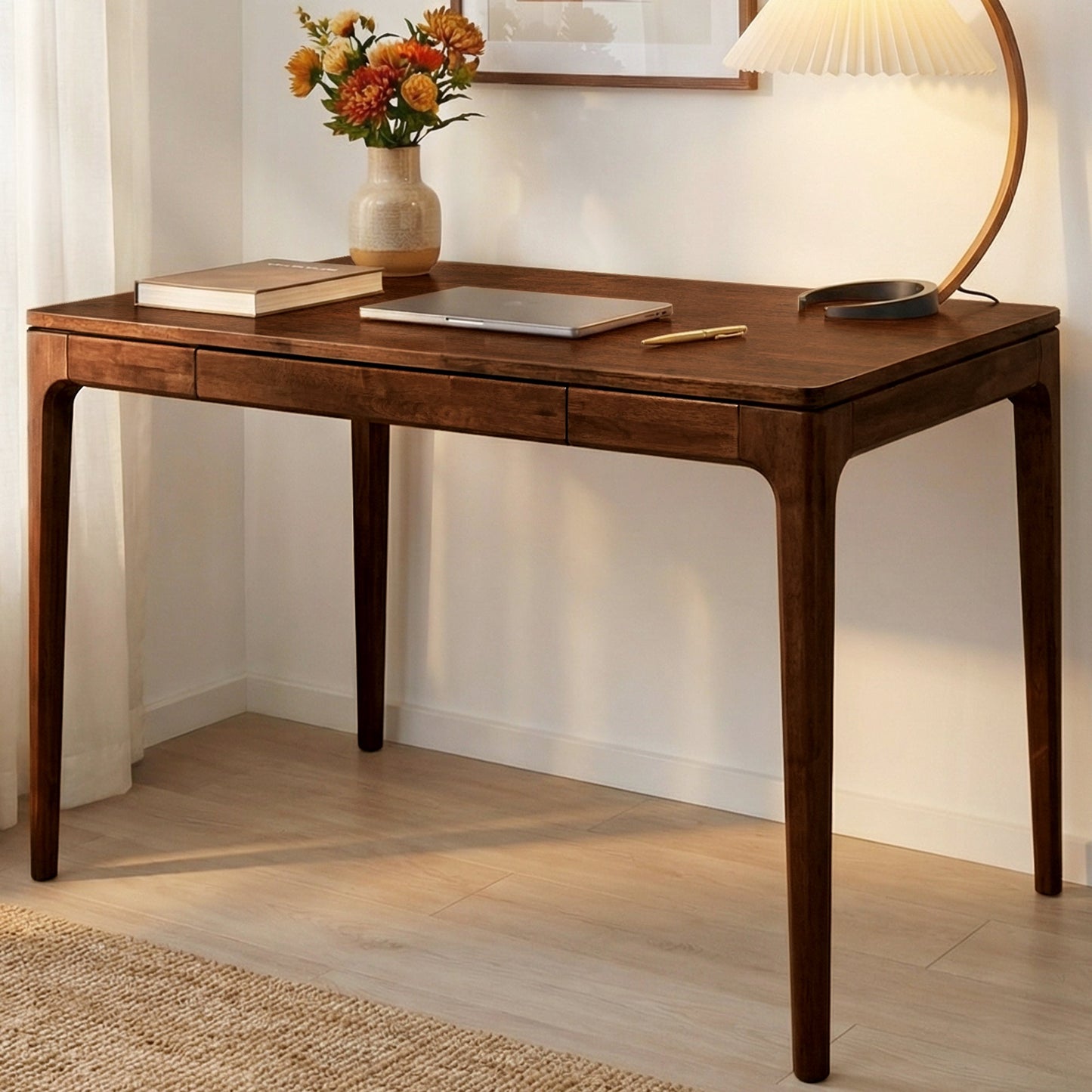 Wilma 48-inch rubber wood desk by Megsu, natural finish table with sturdy rectangular surface and modern design.
