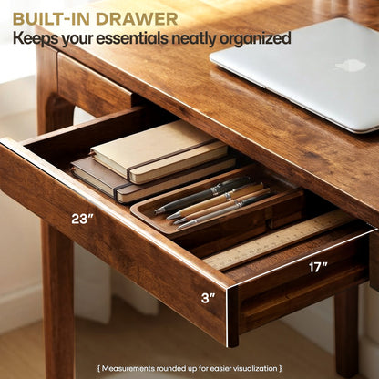 Wilma 48-inch rubber wood desk by Megsu, natural wood table with sturdy tabletop and sleek design for workspace.