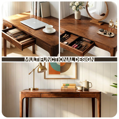 Wilma 48-inch rubber wood desk by Megsu, natural finish table with sturdy wood surface, ideal for home or office workspace.