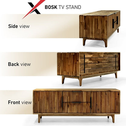 Walnut Bosk Wood Fluted TV Stand by Megsu featuring a modern design with fluted detailing and ample storage space.